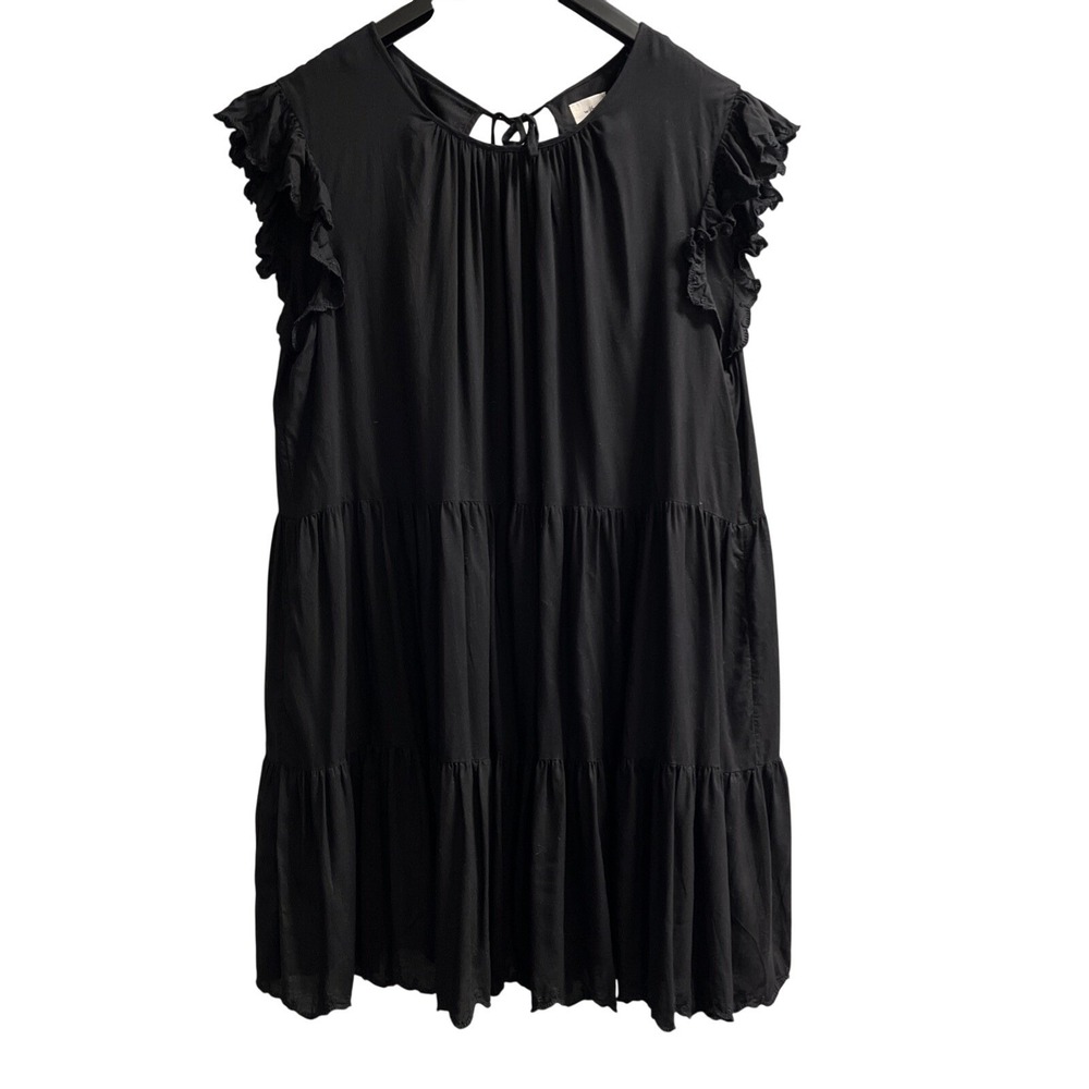 Aritzia Wilfred Dress Black Modal Tiered Midi Size L Dark Romantic Cottagecore